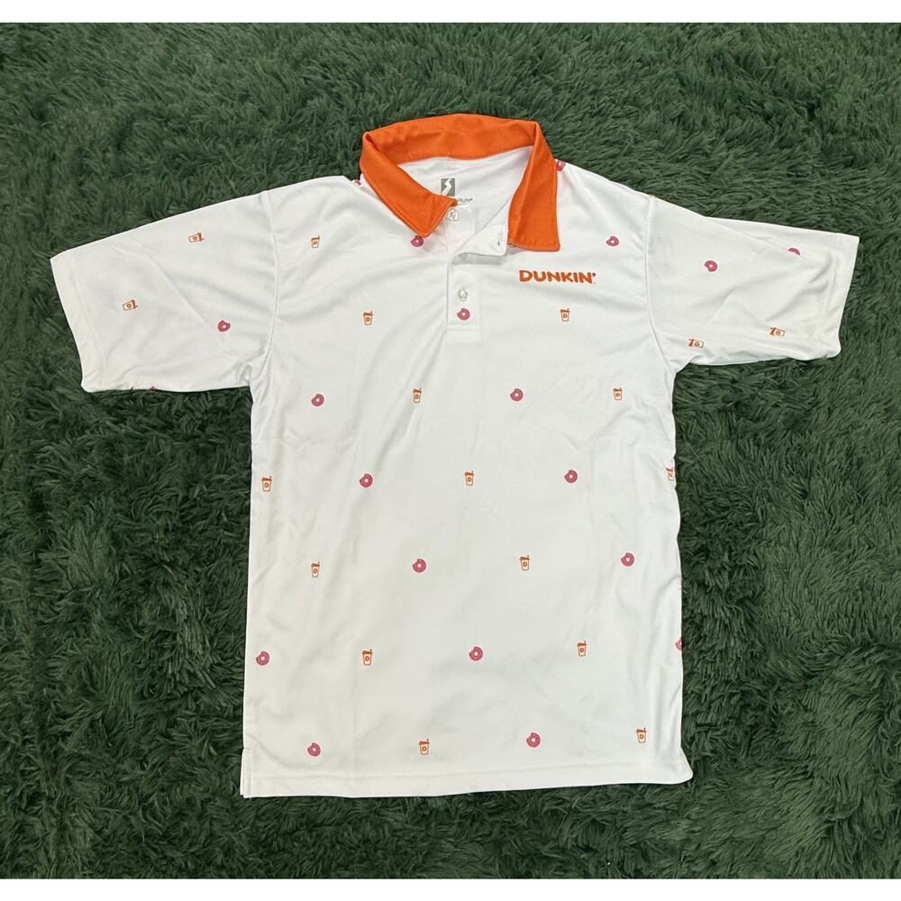 EVERSOLE RUN Dunkin' Donuts Coffee Cup Polo Shirt Men's S White Orange